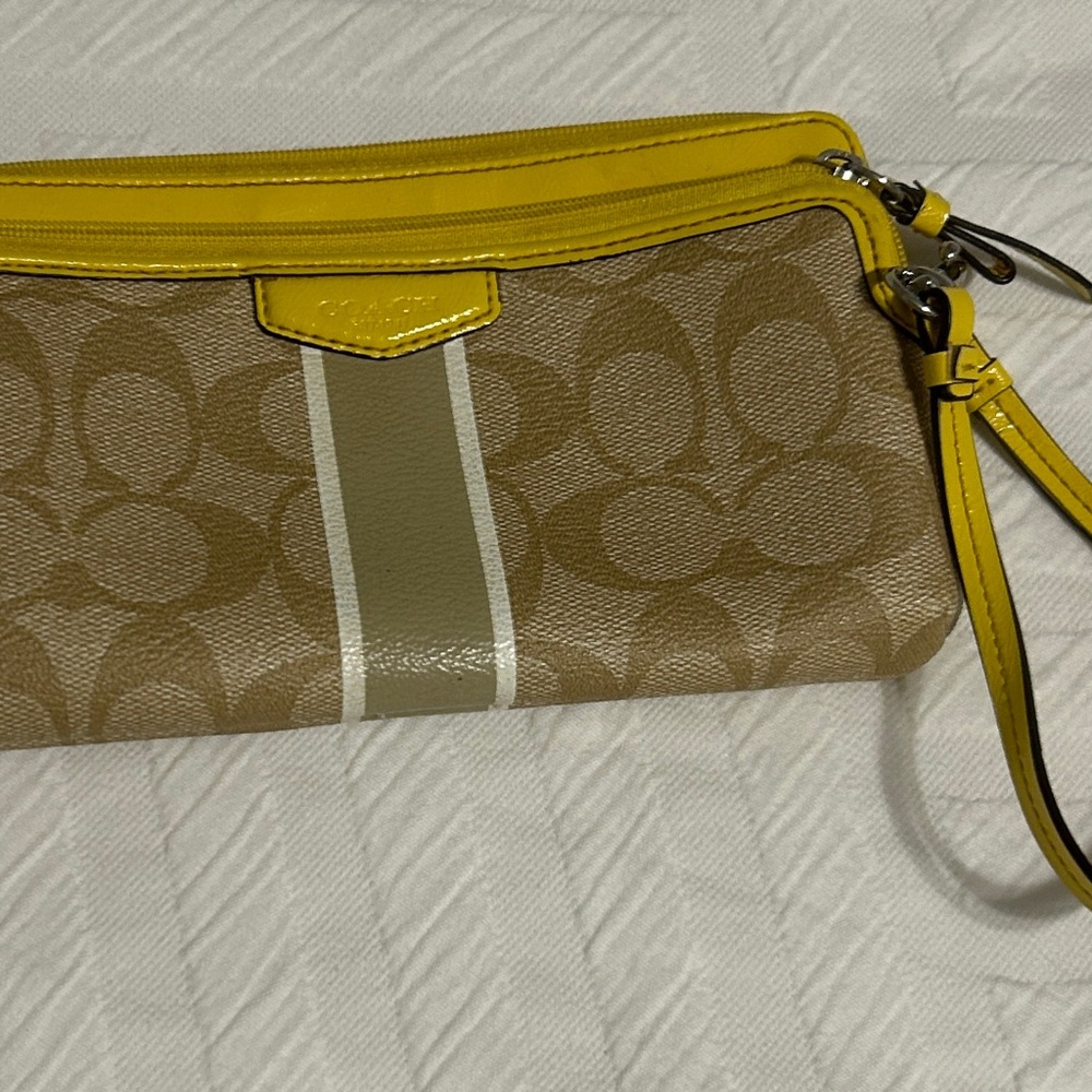 Coach Signature Yellow Stripe Wristlet Wallet